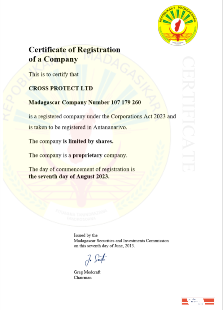 Madagascar business registration certificate Word and PDF template